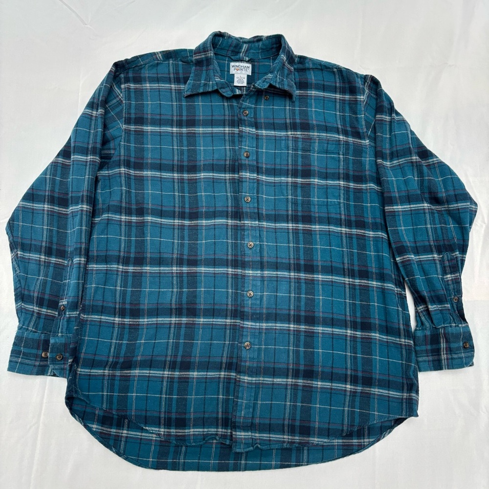 Men’s Windham Pointe Blue Casual Button Down Shirt with Plaid Pattern